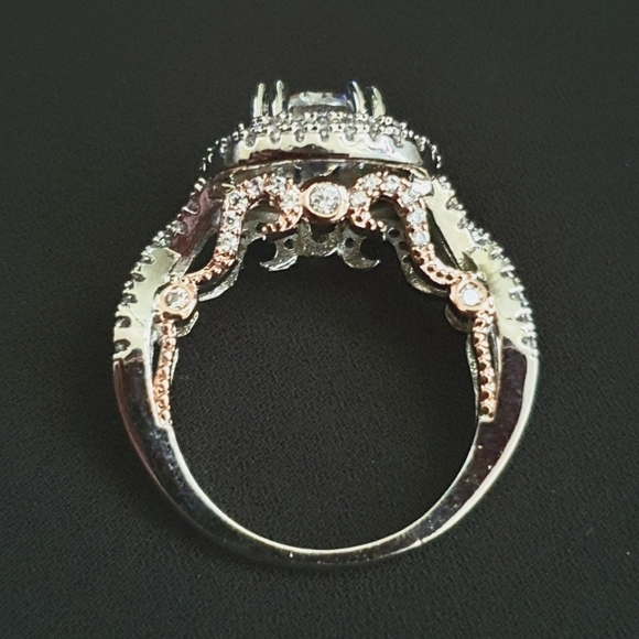 Designer Silver/Rose Gold Round Diamond Ring - Picture 2 of 5